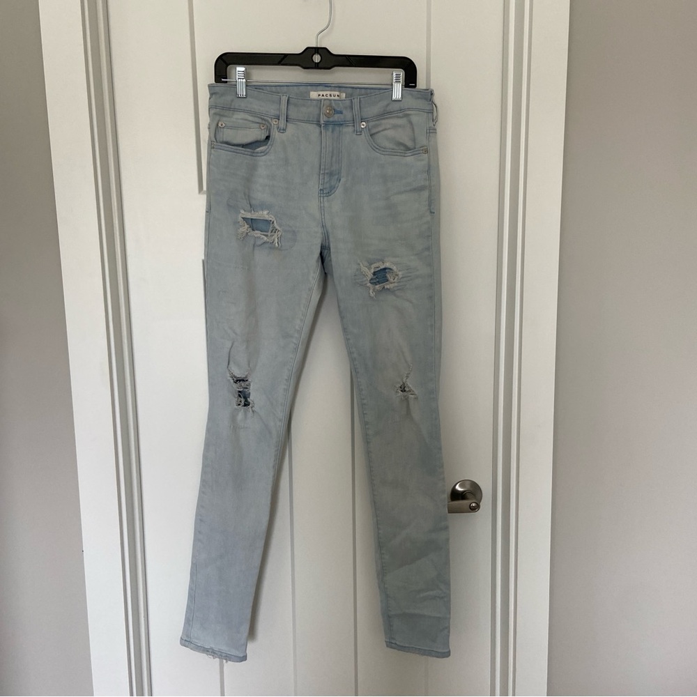 PACSUN Men’s  31 x 32 STACKED SKINNY Light wash Distressed Jeans - EUC